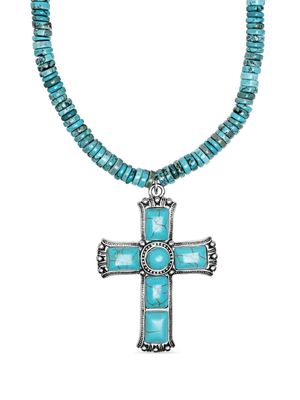 Nialaya Jewelry cross-pendant beaded turquoise necklace - Blue