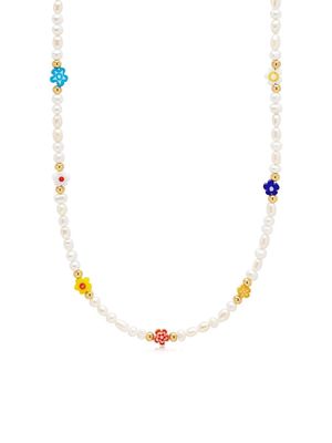 Nialaya Jewelry Flower-beads pearl necklace - Neutrals