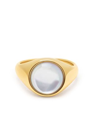 Nialaya Jewelry large pearl signet ring - Gold