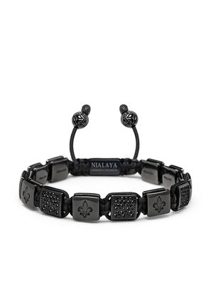 Nialaya Jewelry logo-engraved beaded bracelet - BLACK/BROWN