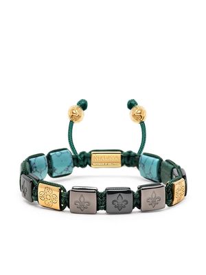 Nialaya Jewelry logo-engraved beaded bracelet - BLACK/GREEN/GOLD