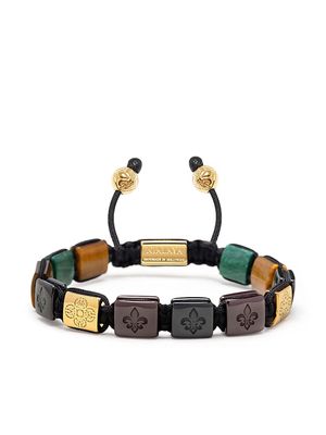 Nialaya Jewelry logo-engraved beaded bracelet - GREEN/RED/BROWN/GOLD