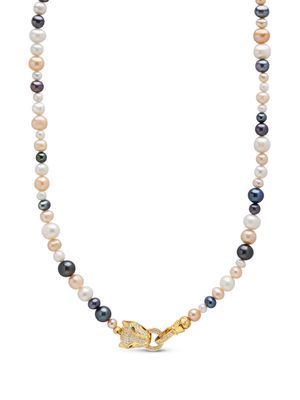 Nialaya Jewelry Panther Head Lock pearl necklace - Gold