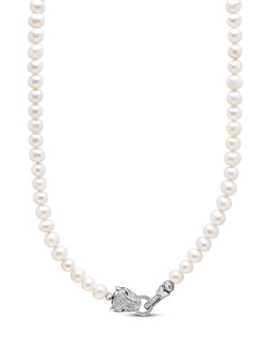 Nialaya Jewelry panther head lock pearl necklace - White