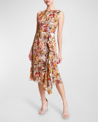 Nica1 Draped Floral-Print Midi Dress