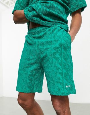Nicce rue terrycloth shorts in bottle green - part of a set