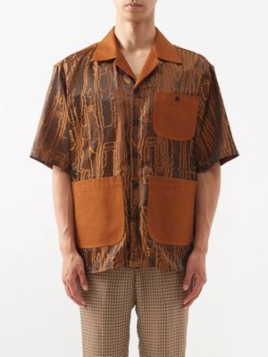 Nicholas Daley - Aloha Wave-jacquard Satin Shirt - Mens - Bronze
