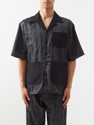 Nicholas Daley - Aloha Wave-jacquard Satin Shirt - Mens - Dark Navy