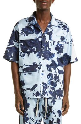 Nicholas Daley Calypso Short Sleeve Button-Up Camp Shirt in Ice Blue /Navy