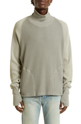 Nicholas Daley Colorblock Waffle Knit Rolled Turtleneck Sweatershirt in Charcoal
