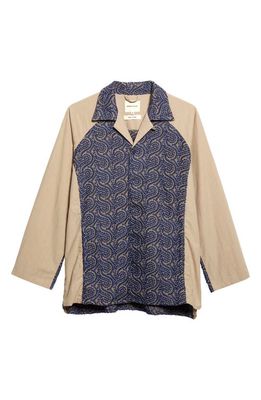 Nicholas Daley Embroidered Raglan Sleeve Button-Up Shirt in Beige /Navy