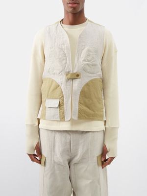 Nicholas Daley - Five-pocket Side-tie Linen Gilet - Mens - Beige Multi