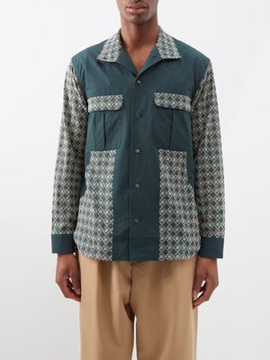 Nicholas Daley - Floral-embroidered Cotton Shirt - Mens - Dark Green Multi