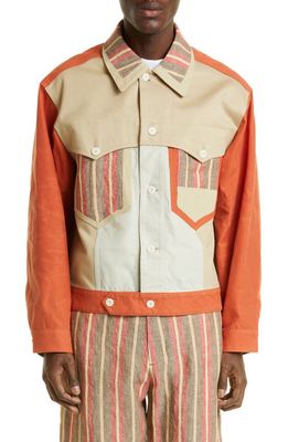 Nicholas Daley Men's Stone Colorblock Jacket in Terracotta Red /Beige