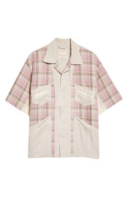 Nicholas Daley Mento Plaid Colorblock Camp Shirt in Pink /Ivory Check