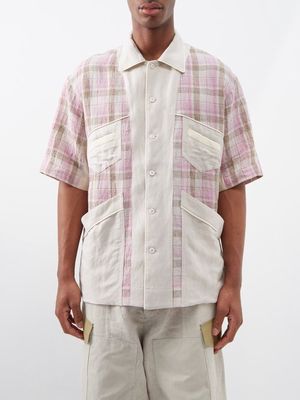 Nicholas Daley - Mento Short-sleeved Check Linen Shirt - Mens - Pink Multi
