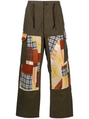 Nicholas Daley patchwork-detailing cotton-blend wide-leg trousers - Green