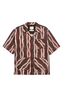 Nicholas Daley Roketsu Print Short Sleeve Button-Up Camp Shirt in Brown/Ecru Roketsu