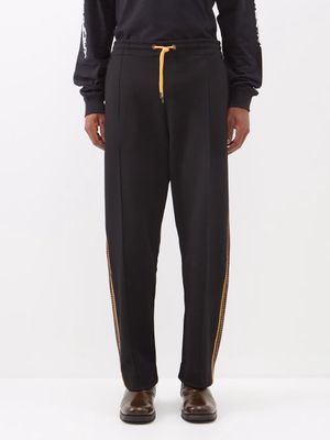 Nicholas Daley - Side-stripe Cotton-blend Piqué Track Pants - Mens - Black Red Print