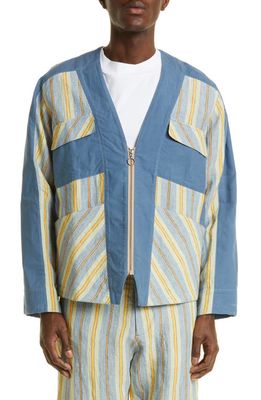 Nicholas Daley Stripe Zip Cardigan in Blue /Mustard Stripe
