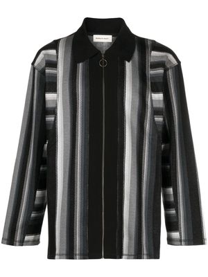 Nicholas Daley striped zip-up cotton polo shirt - Black