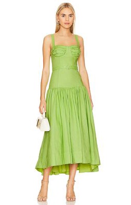 NICHOLAS Drenica Drop Waist Corset Midi Dress in Green