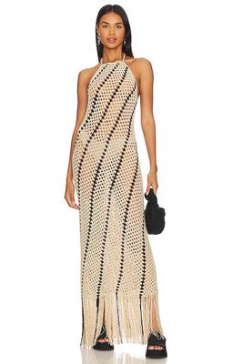 NICHOLAS Honor Crochet Dress With Fringe in Beige