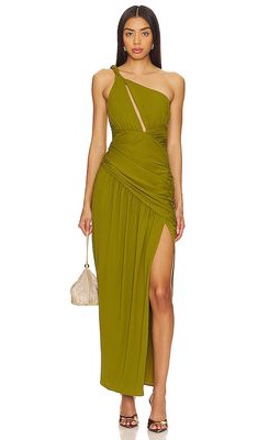 NICHOLAS Nala Draped Asym Midi Dress in Green