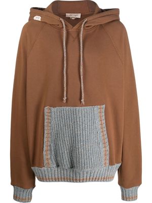 Nick Fouquet panelled-knit cotton hoodie - 218 BROWN