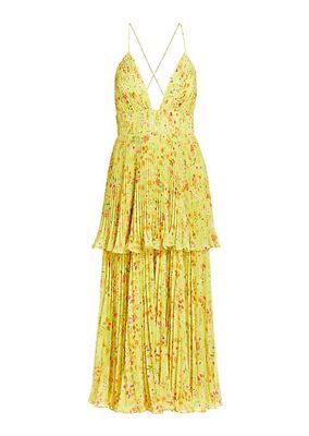 Nico Floral Pleated Tiered Midi-Dress