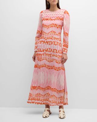 Nicola Abstract-Print Smocked Maxi Dress