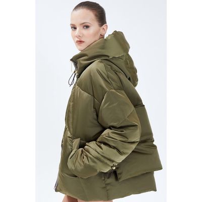 Nicole Benisti Montague Satin Puffer Jacket in Moss 