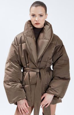 Nicole Benisti Priscilla Satin Puffer Coat in Chocolate 