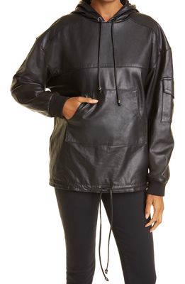 Nicole Miller Leather Hooded Pullover in Black