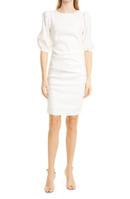 Nicole Miller Puff Sleeve Linen Blend Minidress in White
