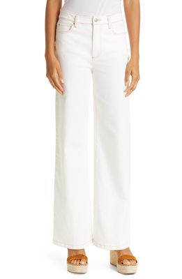 Nicole Miller Stitched Wide Leg Jeans in Ivory