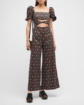 Nicole Printed Cut-Out Flared Jumpsuit