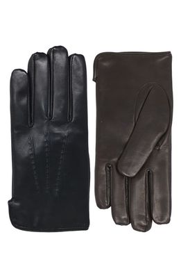 Nicoletta Rosi Cashmere Lined Lambskin Leather Gloves in Black/Dark Brown