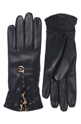 Nicoletta Rosi Cashmere Lined Leather Gloves in Black/Animalier