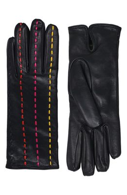 Nicoletta Rosi Cashmere Lined Leather Gloves in Black/Hatch