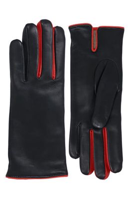 Nicoletta Rosi Cashmere Lined Leather Gloves in Black/Red