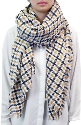 Nicoletta Rosi Houndstooth Check Yarn Dyed Fringe Scarf in Natural