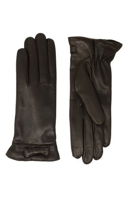 Nicoletta Rosi Women's Bow Cuff Cashmere Lined Lambskin Leather Gloves in Brown