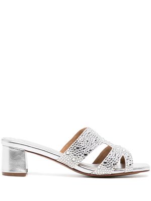 NICOLI 50mm crystal-embellished leather mules - Silver