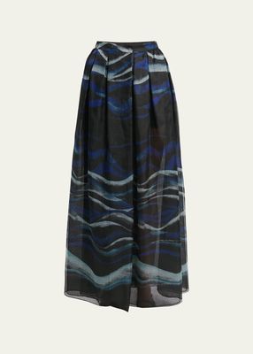 Night Water Print Silk Maxi Skirt