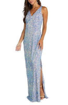 Nightway Morgan & Co. Long Swirl Sequin Gown in Champagne