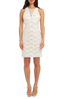 Nightway Sequin & Lace Sheath Dress in Ivory