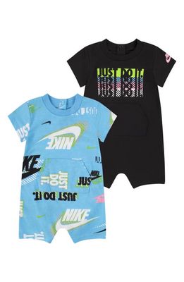 Nike Active Joy Assorted 2-Pack Cotton Blend Knit Rompers in 023-Black
