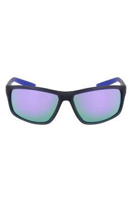 Nike Adrenaline 64mm Rectangular Sunglasses in Matte Obsidian/Violet Mirror