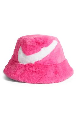 Nike Apex Swoosh Faux Fur Bucket Hat in Laser Fuchsia/White